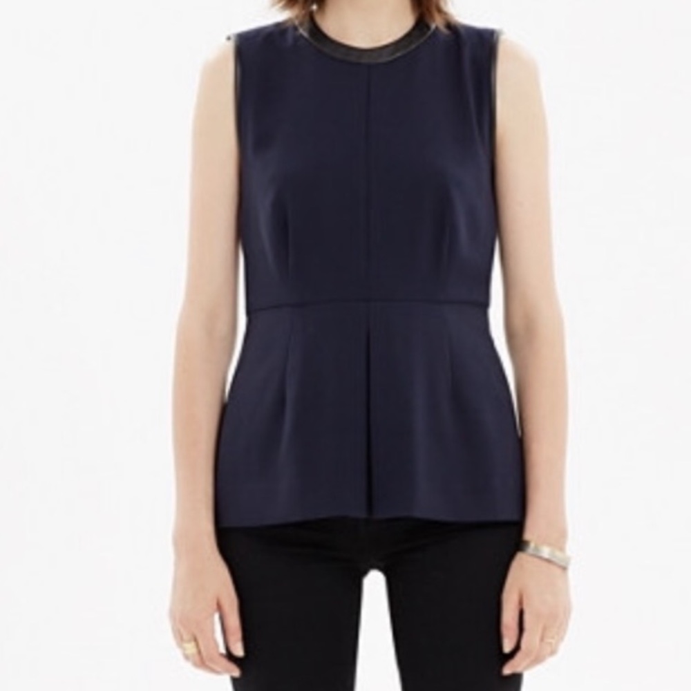 Madewell Peplum Top with Leather Trim Size 2